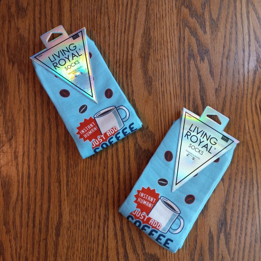 Two Pair NWT Unisex Instant Human Just Add Coffee Novelty Socks